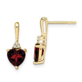 10k Garnet and Diamond Heart Earrings