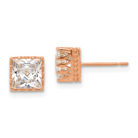 10k Tiara Collection 7mm Rose Gold Polished Square CZ Earrings