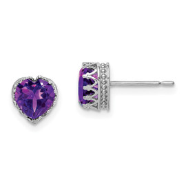 10k Tiara Collection White Gold Polished 6mm Heart Amethyst Earrings