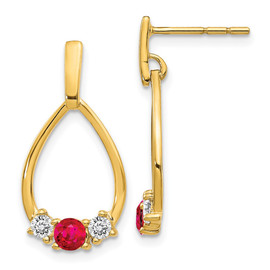 10k  AF. Ruby and White Sapphire Post Dangle Earrings