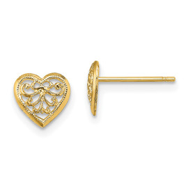 10K Filigree Heart Post Earrings