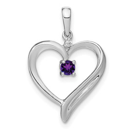 10k White Gold Amethyst and Diamond Heart Pendant