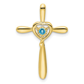 10k Blue Topaz Cross w/Heart Chain Slide