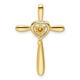 10k Citrine Cross w/Heart Chain Slide