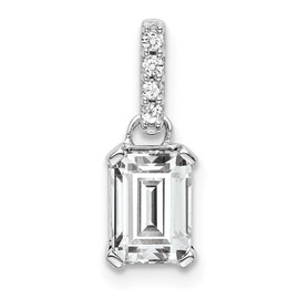 10k White Gold White Topaz and Diamond Pendant