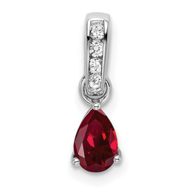 10k White Gold Pear Created Ruby and Diamond Pendant