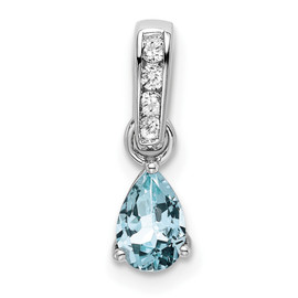 10k White Gold Pear Aquamarine and Diamond Pendant