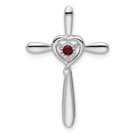 10k White Gold Created Ruby Cross w/Heart Chain Slide