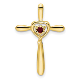 10k Created Ruby Cross w/Heart Chain Slide