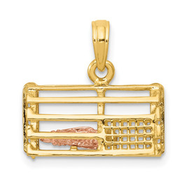 10k Two-Tone Polished 3-Dimensional Lobster Trap Pendant