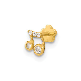 14K 19 Gauge Music Note and CZ Cartilage Body Jewelry