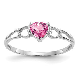 10k White Gold Polished Geniune Pink Tourmaline Birthstone Ring