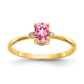 10k Polished Geniune Diamond & Pink Tourmaline Birthstone Ring