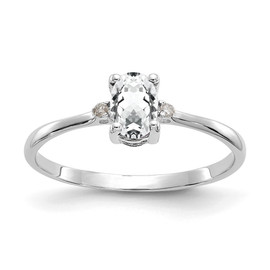 10k White Gold Polished GeniuneDiamond/White Topaz Birthstone Ring