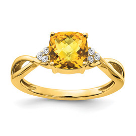 10k Checkerboard Citrine and Diamond Ring