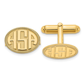 14KY Oval with Boarder Raised Letters Monogram Cuff Links