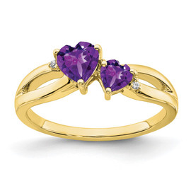 10k Amethyst and Diamond 2-stone Heart Ring