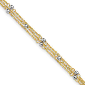 14k Two-tone Triple Strand 9in Plus 1in ext. Anklet