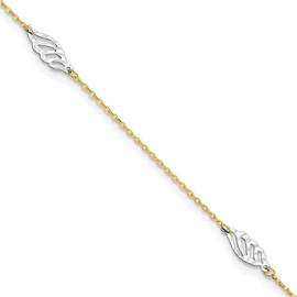 14K Two-Tone Diamond-cut Polished Leaf 9in Plus 1in ext. Anklet