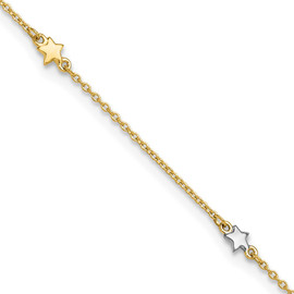 14K Two-Tone Polished Star 10in Plus 1in ext. Anklet