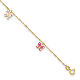 14k Enameled Butterfly 9in Plus 1in Ext Anklet