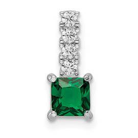 Sterling Silver Polished Rhodium-plated Green and Clear CZ Square Pendant