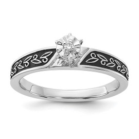 Sterling Silver Polished and Antiqued Illusion Diamond Center Ring