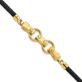 14K Polished Fancy Link Leather Bracelet
