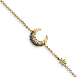 14k Diamond and Sapphire Moon and Star 7in Bracelet