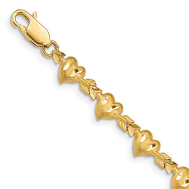 14k Satin Diamond-cut Heart with Arrow 7 inch Bracelet