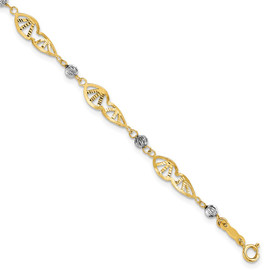 14K Two Tone Fancy Link Diamond-Cut Bracelet