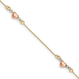 14K Tri-Color Puffed Heart Bracelet