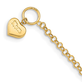 14k Puffed Mom Heart Toggle Bracelet