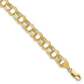 14k Lite 8.5mm Triple Link Charm Bracelet