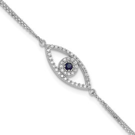 14k White Gold 2 Strand Sapphire/A Diamond Evil Eye w/1in Ext. Bracelet