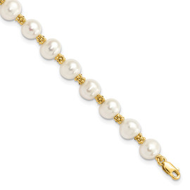 14k 6-7mm White Round Freshwater Cultured Pearl Bracelet