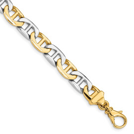 14K Two-tone 20 inch 8mm Hand Polished Fancy Flat Anchor Link with Fancy Lobster Clasp Chain