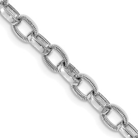 14K White Gold 24 inch 5mm Hand Polished with Ridged Edge Fancy Link Fancy Lobster Clasp Chain