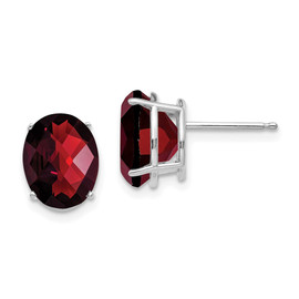 14k White Gold 10x8mm Oval Garnet Checker Earrings