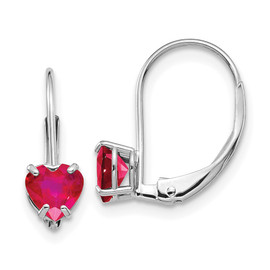 14k White Gold 5mm Heart Ruby Leverback Earrings