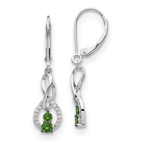 14k White Gold Green/White Diamond Leverback Earrings