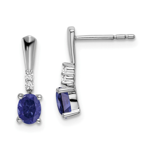 14k White Gold Oval Created Sapphire and Diamond Dangle Earrings
