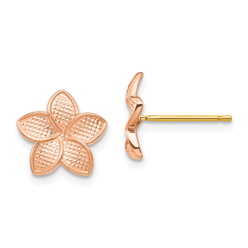 14K Rose Gold Polished & Textured Plumeria & Yellow Post & Earring Backs 14K Rose Gold Polished & Textured Plumeria & Yellow Post & Earring Backs