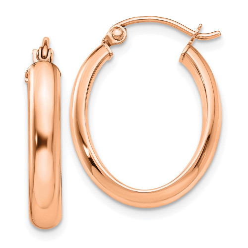 14k Rose Gold Polished Oval Tube Hoop Earrings