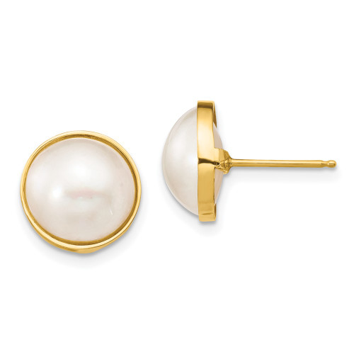 14K 10-11mm White Saltwater Cultured Mabe Pearl Post Earrings