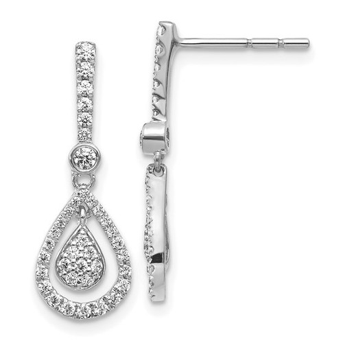 14k White Gold Diamond Fancy Teardrop Dangle Post Earrings