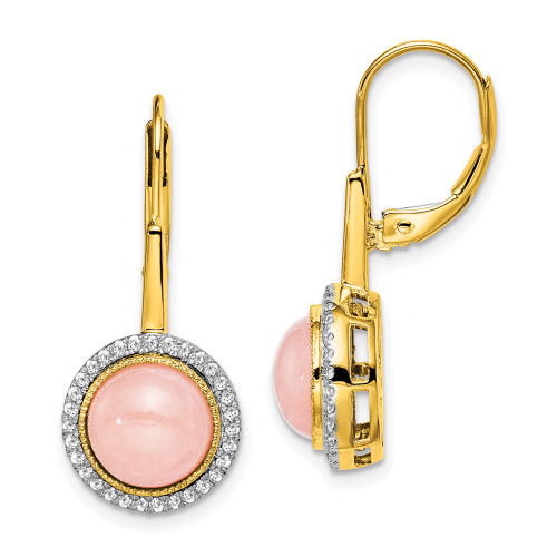 14k Rose Quartz and Diamond Leverback Earrings