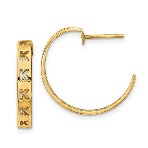 14K Brushed Initial Post Hoop Earrings