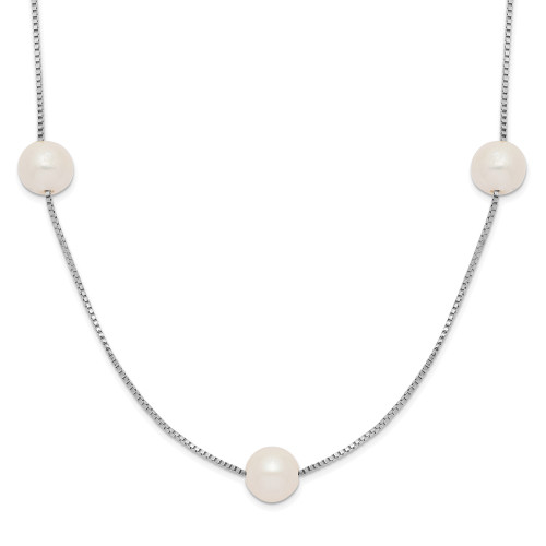 14K White Gold 5-6mm Round White FWC Pearl 9-Station Necklace