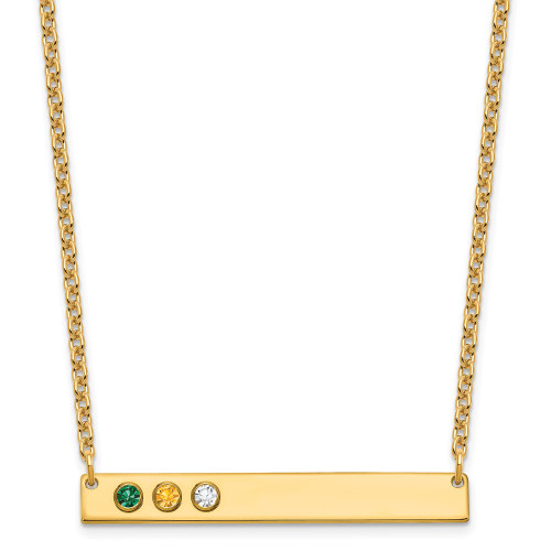 10KY 3 Birthstone w/ 18k Bezel Large Bar Necklace
